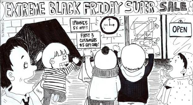 Standalone Cartoon: Black Friday Shopping