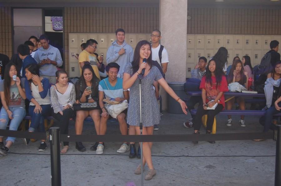 Julia Chen, who was later elected as Speaker of the House, gives a speech the day before elections. Also winning the USB officers were Kevin Lee, Joyce Kang, April Song, Tinah Chen, and Justin Kim.
