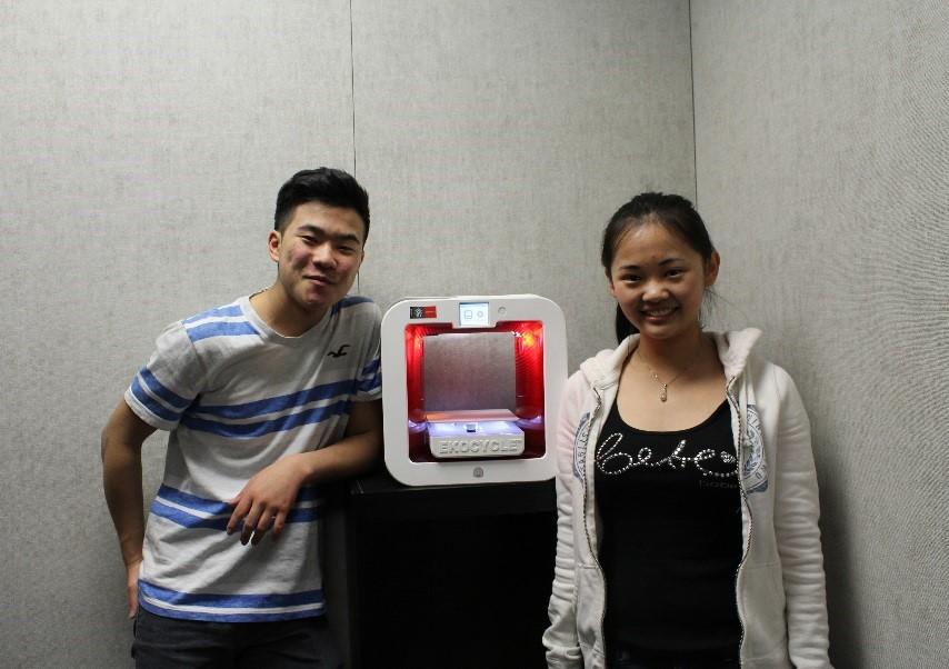Robotics Business captain Amy Zhu and public relations lead Samuel Chiang helped to apply for a grant, winning the team an Ekocycle Cube 3D printer.