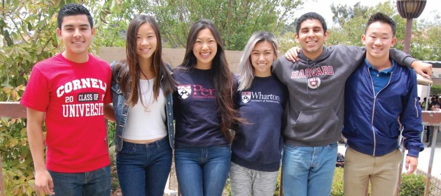 Students (from left) Naethin Herrera, Sophia Deng, Michelle Lyu, Angela Huang, Ruben Reyes, Jr., and Derek Peng will be attending Ivy League schools after distinguishing themselves at DBHS.