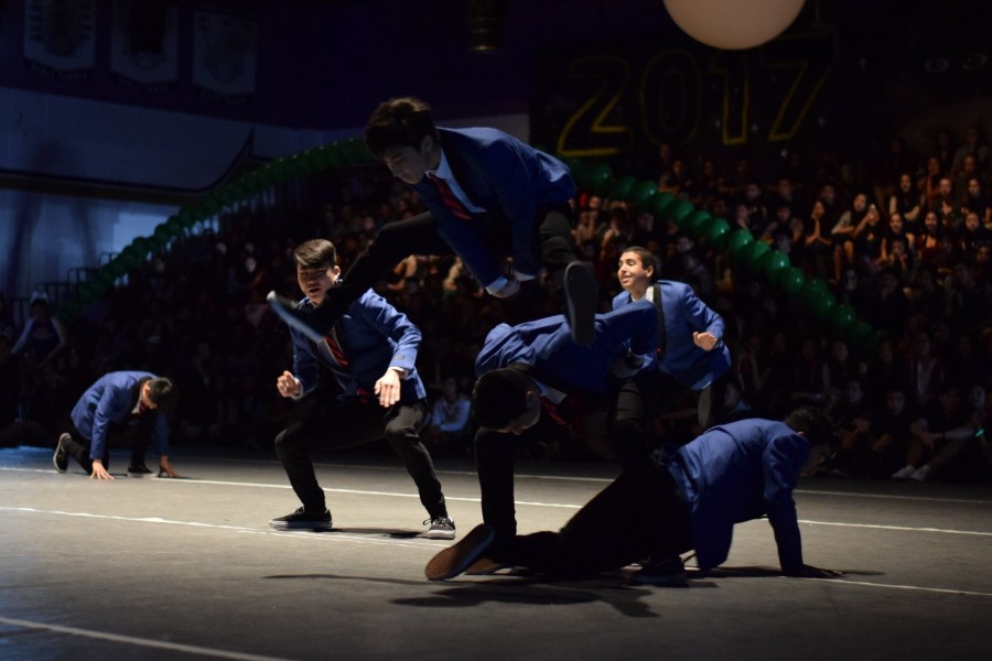 The All Male dance team performs to “The Evolution of Music” by Pentatonix at the Star Wars themed rally on Feb. 12. 
