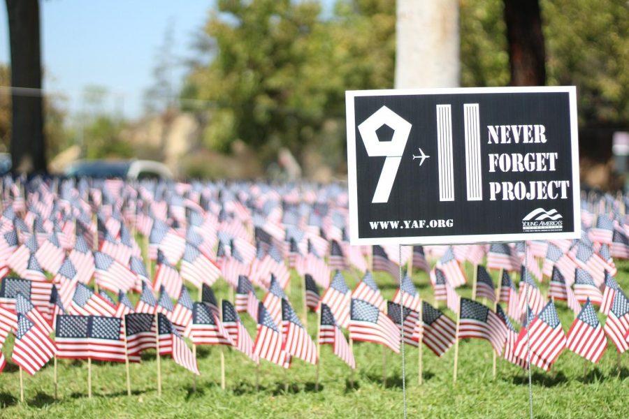 Led by junior Rhiston Yu, 2,977 flags were displayed outside the DBHS front gates in remembrance of the 9/11 attacks.