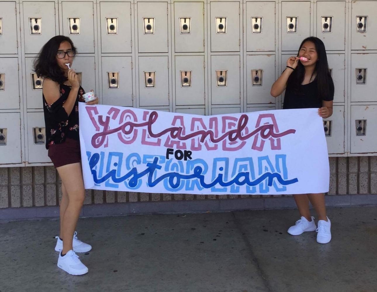 DBHS freshmen running for class officer positions took pictures with their posters as a part of their campaign. 