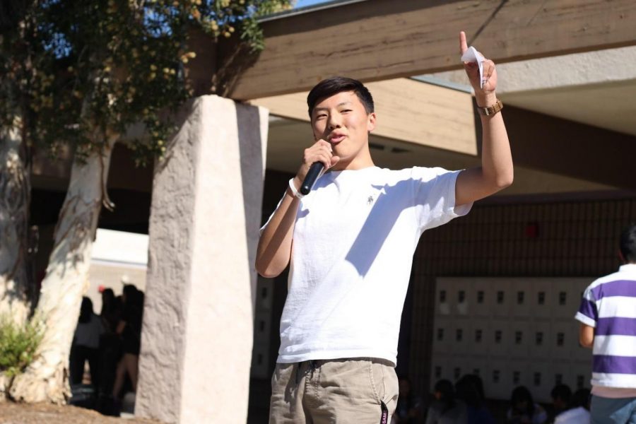 Incoming USB Vice President junior Royce Park gave his election speech in the upper quad during lunch on Oct. 25 as part of his campaign.