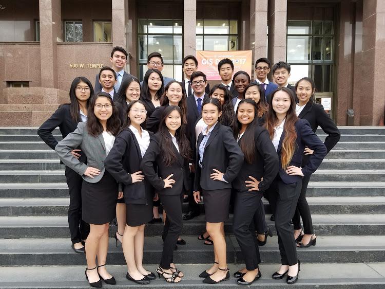 Members of the Mock Trial Team pose in front of the L.A. Courthouse before their first competition. The team made the top 24 teams competing.