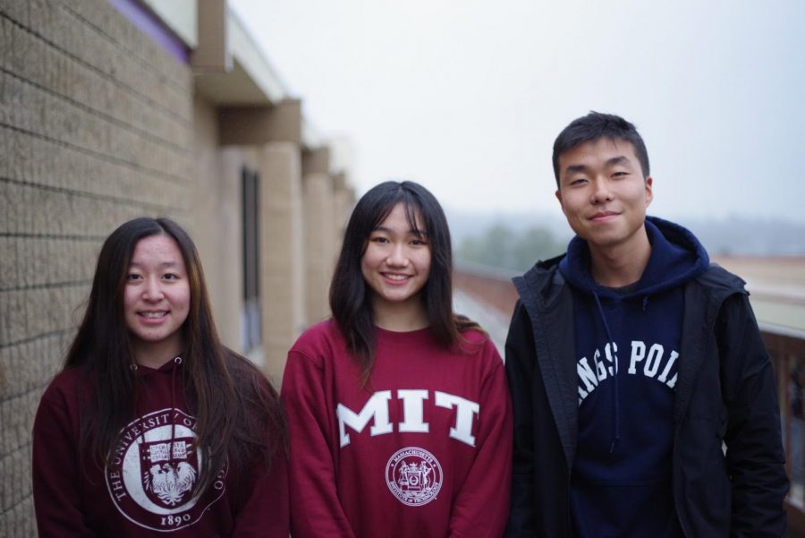 From left, seniors Meghan Xiang, Karyn Real and Se Ho Kwak received acceptances from top colleges around the nation.