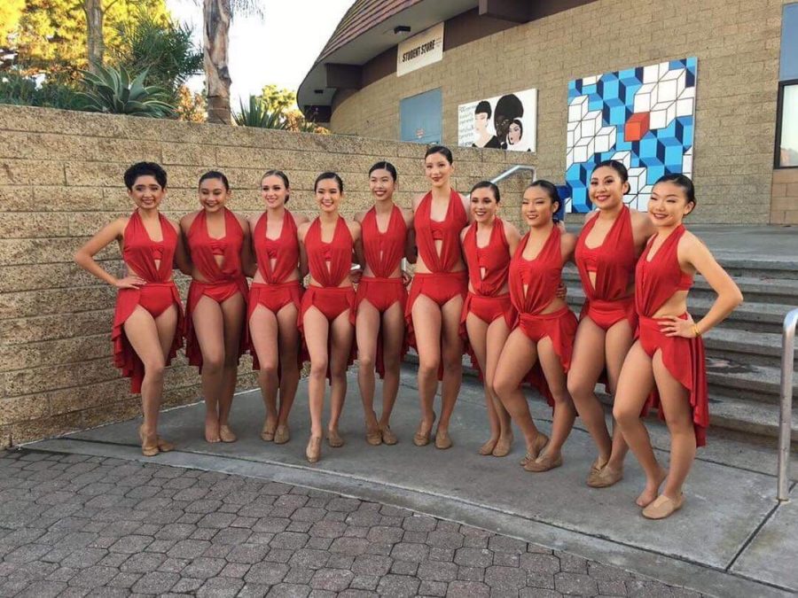 Varsity Song in their costumes for their jazz routine at Yorba Linda High School.